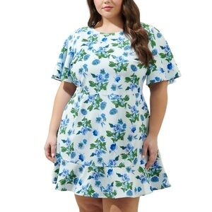Sugarlips Curve Magnolis Floral Flouncy Flutter Sleeve Ruffle Hem Mini Dress